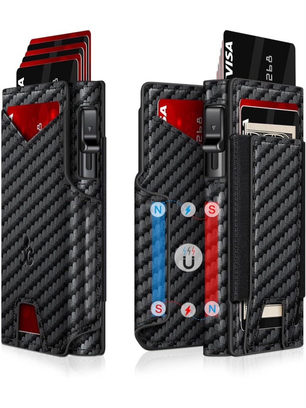 〽️Men Carbon Pop Up 9-13 Card Holder Bifold Minimalist Smart Wallet RFID Block